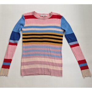 English Factory Women's Ribbed Rainbow Striped Sweater Size M